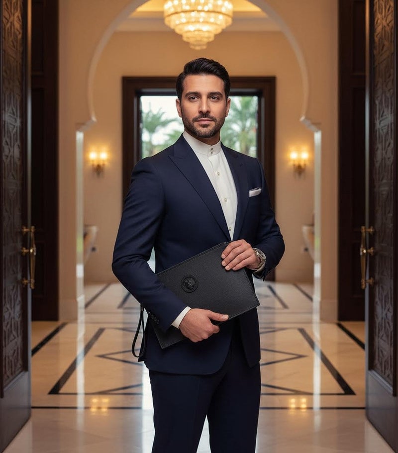 maffick Men’s Luxury Clutch Bag with Embossed Tiger Logo - Large Capacity Business Wristlet for iPad Mini, Phone & Cash - Waterproof PVC Woven Texture Handbag (29cm x 19cm) - Black - Image 3